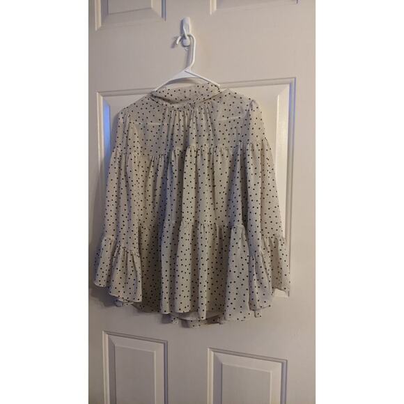 Vestique Small Cream Polka Dot Blouse w/ Tie. Sheer with lining   Coquette Y2K, - Picture 4 of 9